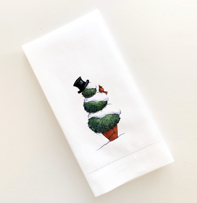 Holiday Topiary Snowman Guest Towel