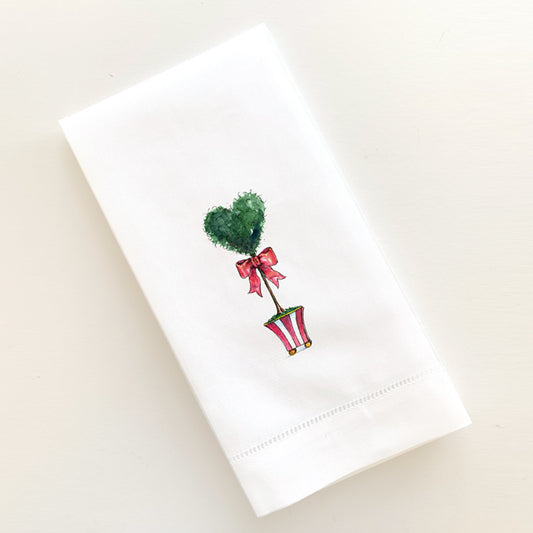 Heart Topiary Linen Guest Towel