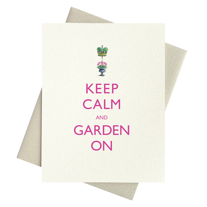 Keep Calm and Garden On Notecard featuring a topiary crown.