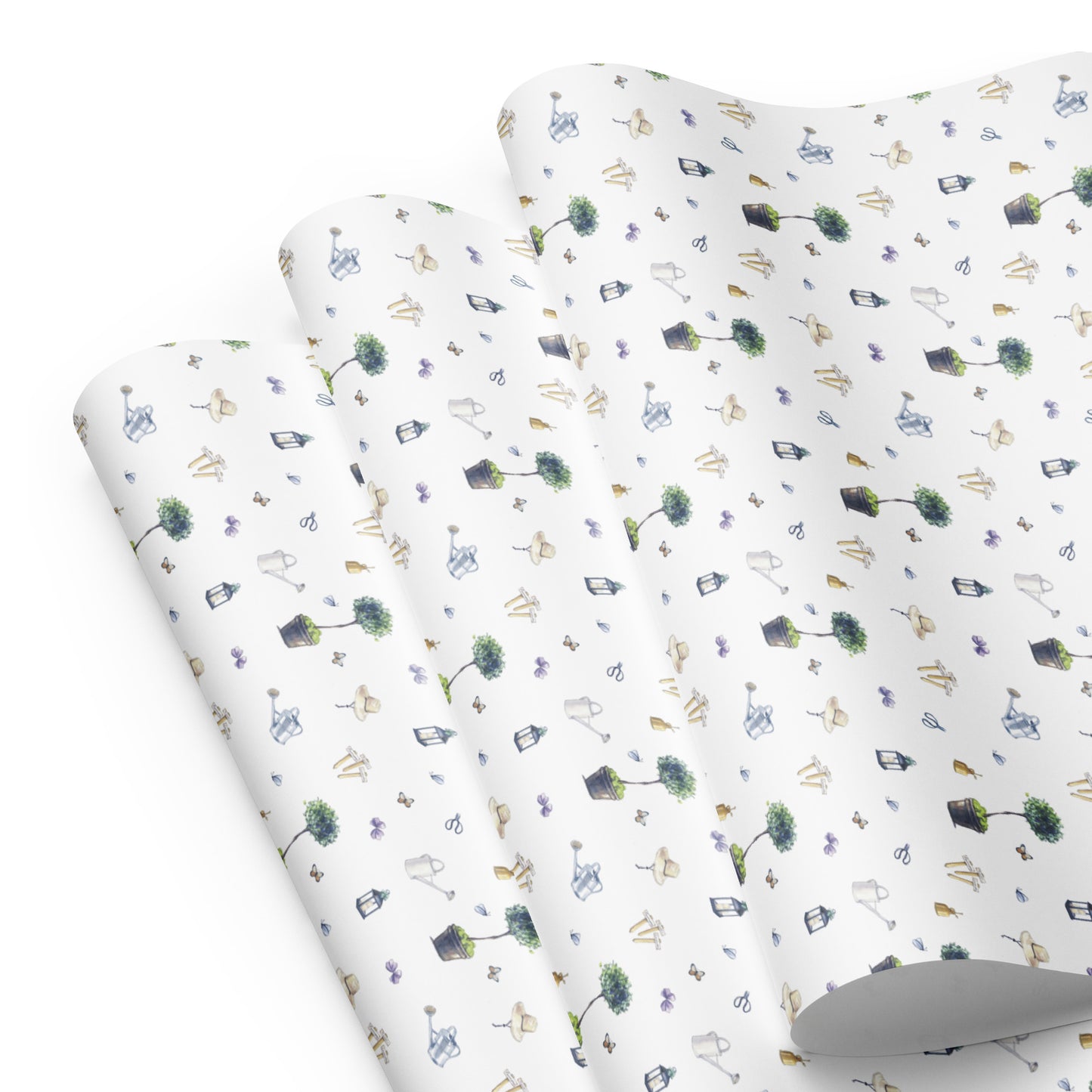 A pretty,preppy gardening themed pattern on gift wrap