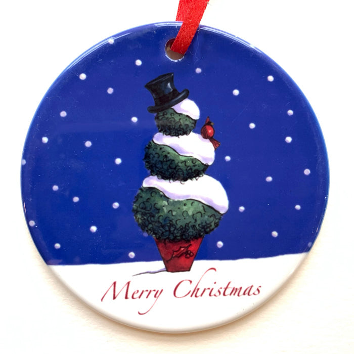 Snowman & Cardinal Porcelain Ornament