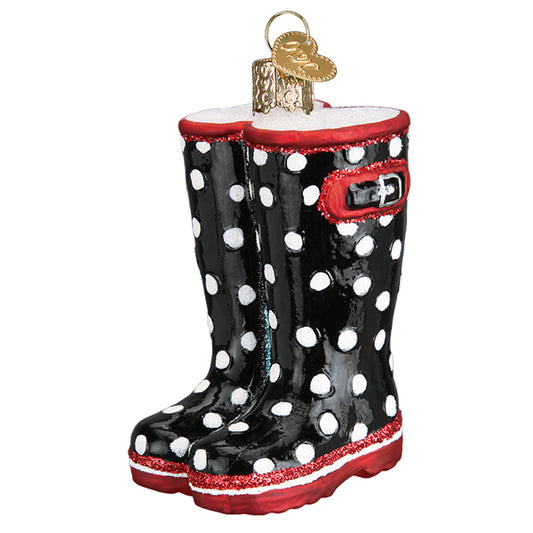 Polka Dot Wellies Glass Ornament