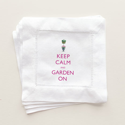 Keep Calm and Garden On coaster napkins for garden party.
