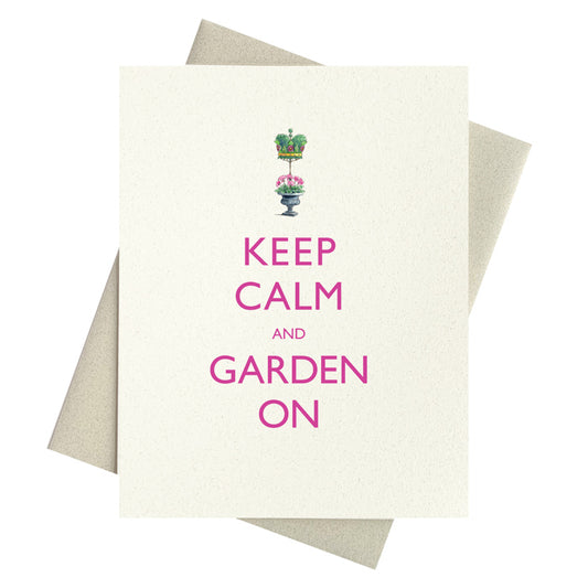Keep Calm and Garden On Notecard featuring a topiary crown.