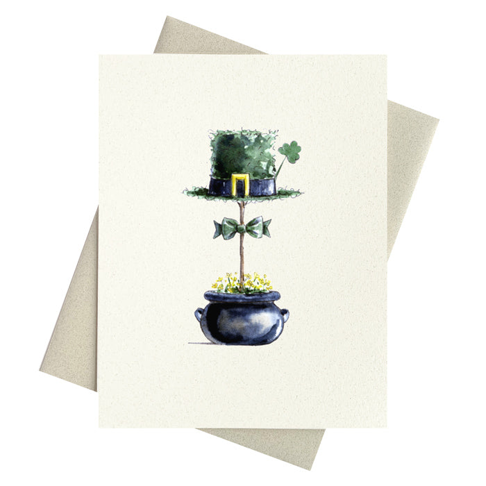 Leprechaun Hat topiary design growing from a pot of gold flowers.