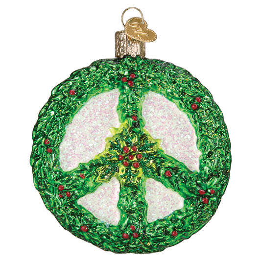 Peace Symbol Wreath Glass Ornament