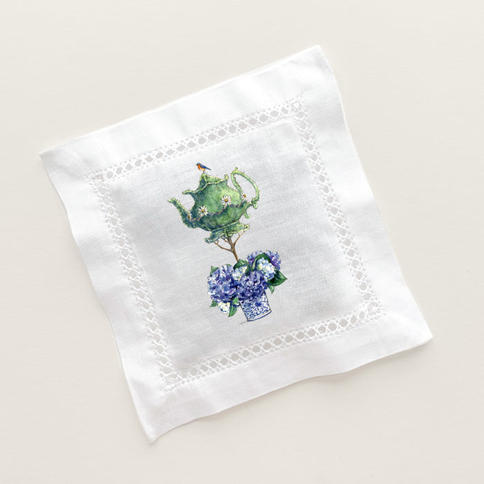 Linen lavender sachet with hand-printed topiary design by artist Michelle Masters