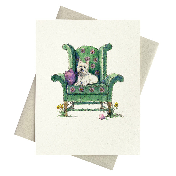 Westie portrait on topiary chair on blank notecards by Michelle Masters Studio