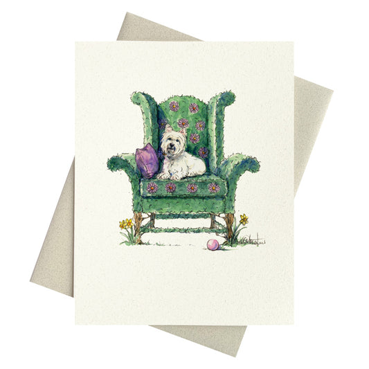 Westie portrait on topiary chair on blank notecards by Michelle Masters Studio